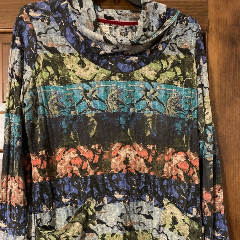 Patterned Cowl Neck Sweater